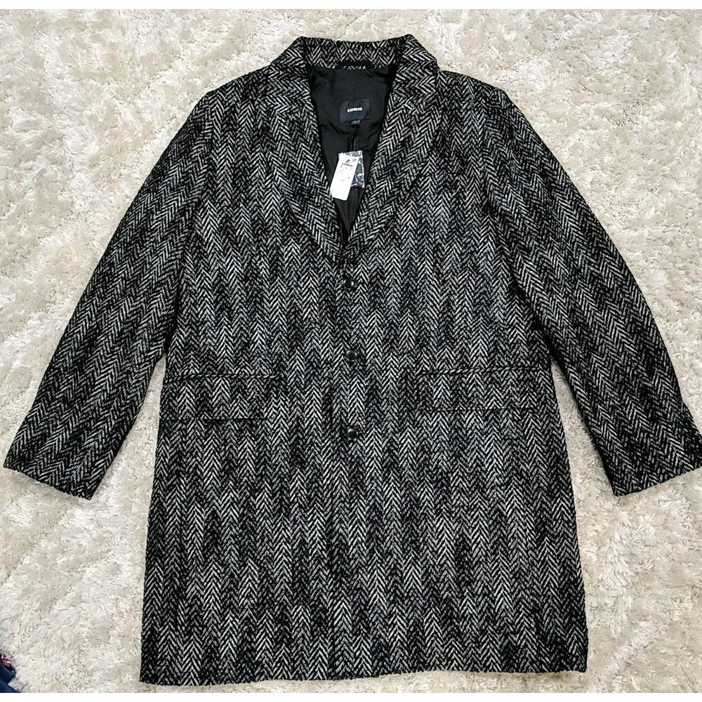 Men's NWT Express Wool Blend Herringbone Peacoat XL